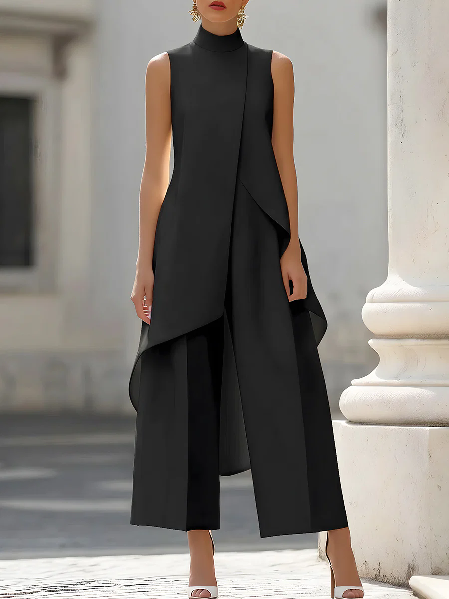 Women'S Formal Wear Wedding - Jumpsuit tanpa lengan, kerah tinggi, asimetris,