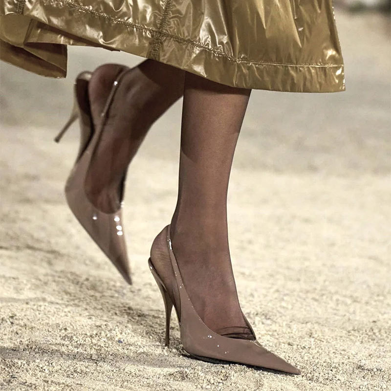 Slingback Heel Formal - Sepatu Slingback Wanita Kulit Paten Nude