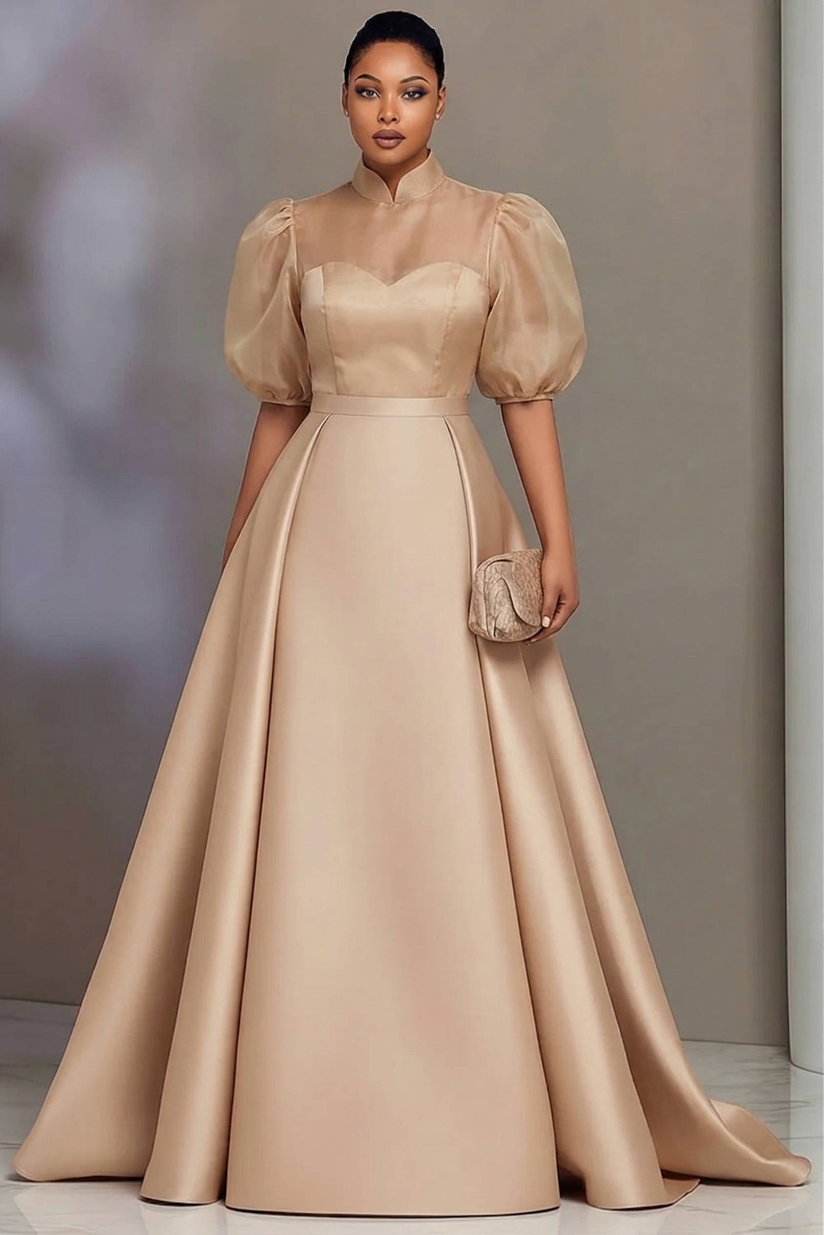 Women'S Formal Wear Wedding - Gaun Prom Satin Elegan Ukuran Besar