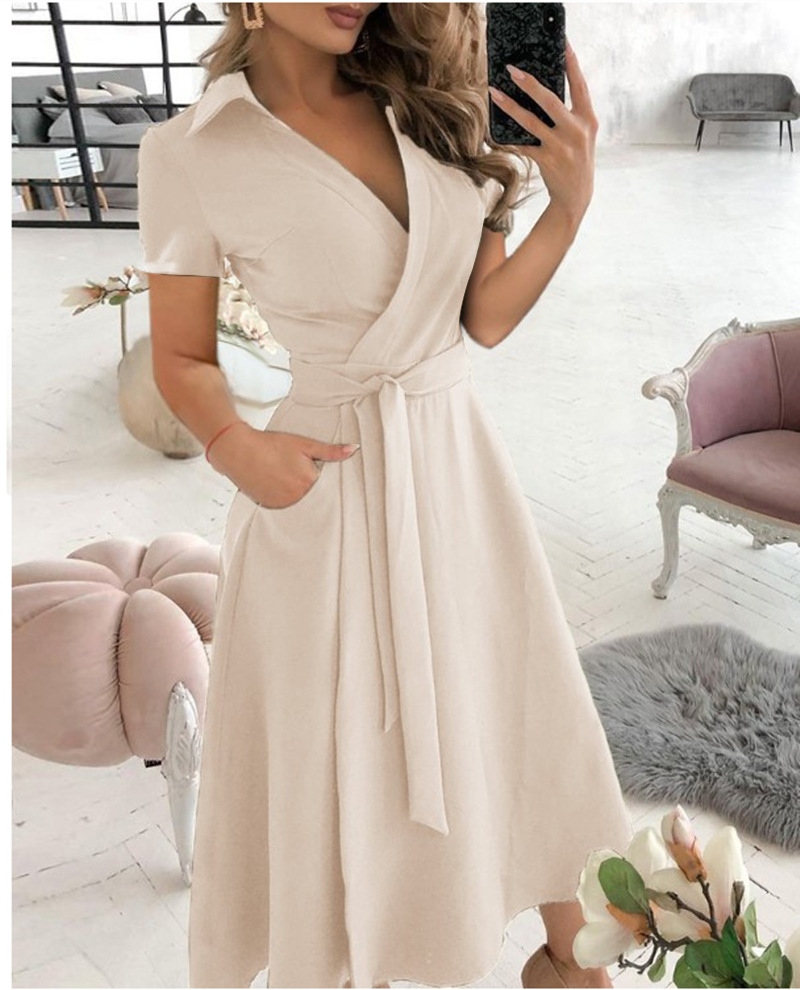 Gaun Midi Wanita Lengan Pendek - Wrap Dress Work ulasan dan harga