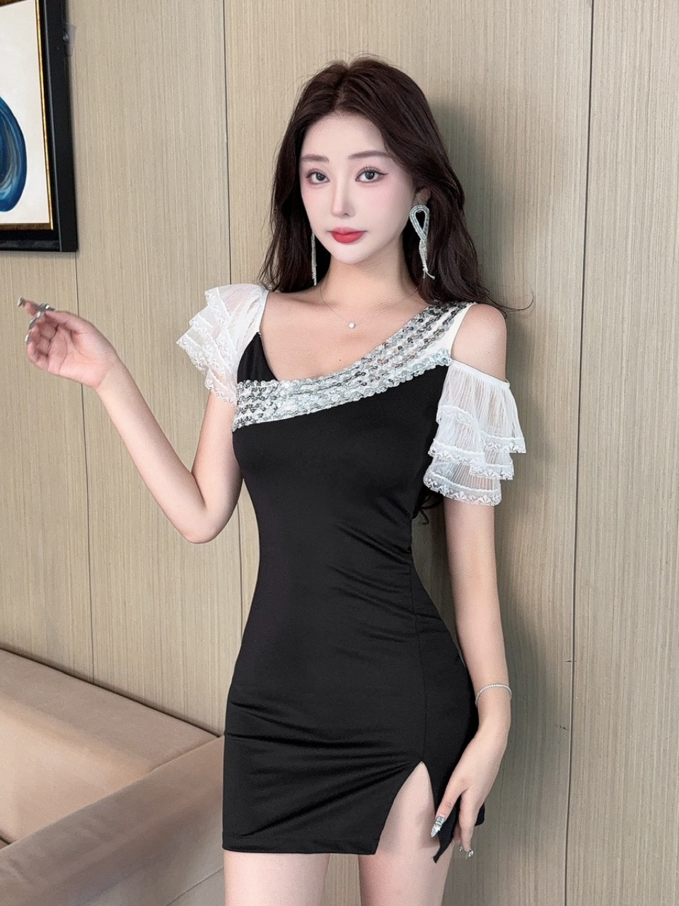 Gaun Pendek Berenda Seksi Mode - Wrap Dress Work ulasan dan harga