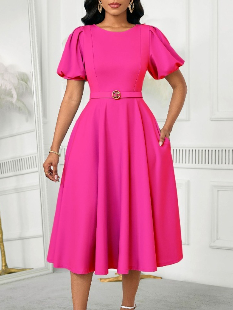 Gaun Biru A-line Pinggang Bung - Wrap Dress Work ulasan dan harga